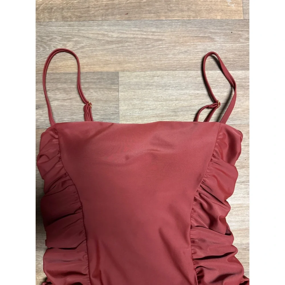 Hutch Womens Ruched One Piece Swimsuit Rust Burgundy Square Neck Large NWT - Picture 4 of 7